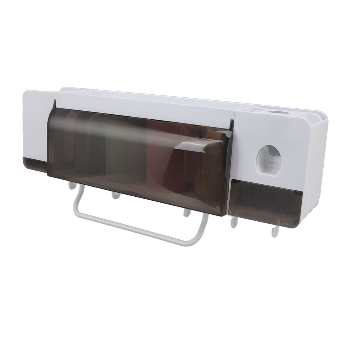 Toothbrush Cup Holder Multifunction Wall Mounted with Toothpaste Dispenser Towel Hook Toothbrush Hanger Rack for Home With 4 Cups