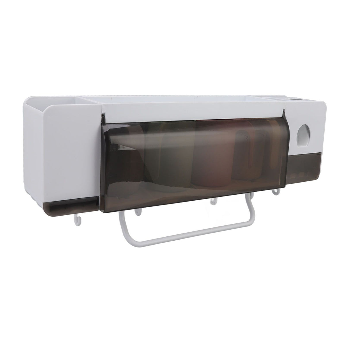 Toothbrush Cup Holder Multifunction Wall Mounted with Toothpaste Dispenser Towel Hook Toothbrush Hanger Rack for Home With 4 Cups
