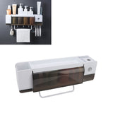 Toothbrush Cup Holder Multifunction Wall Mounted with Toothpaste Dispenser Towel Hook Toothbrush Hanger Rack for Home With 4 Cups - Extra Image
