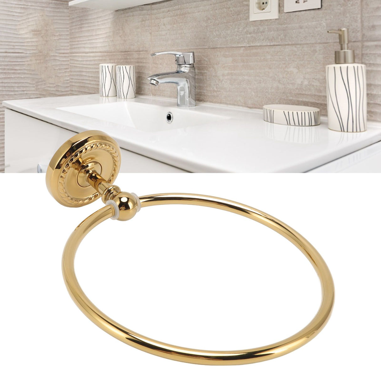 Towel Ring Golden Wall Mounted Glossy Hand Feel Decorative Copper Stainless Steel Bathroom Towel Ring