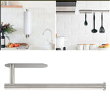Paper Towel Holder 304 Stainless Steel Space Saving Decorative Practical Waterproof Hanging Paper Towels Rolls Holder for Home Quadrate Bottom Long Silvery