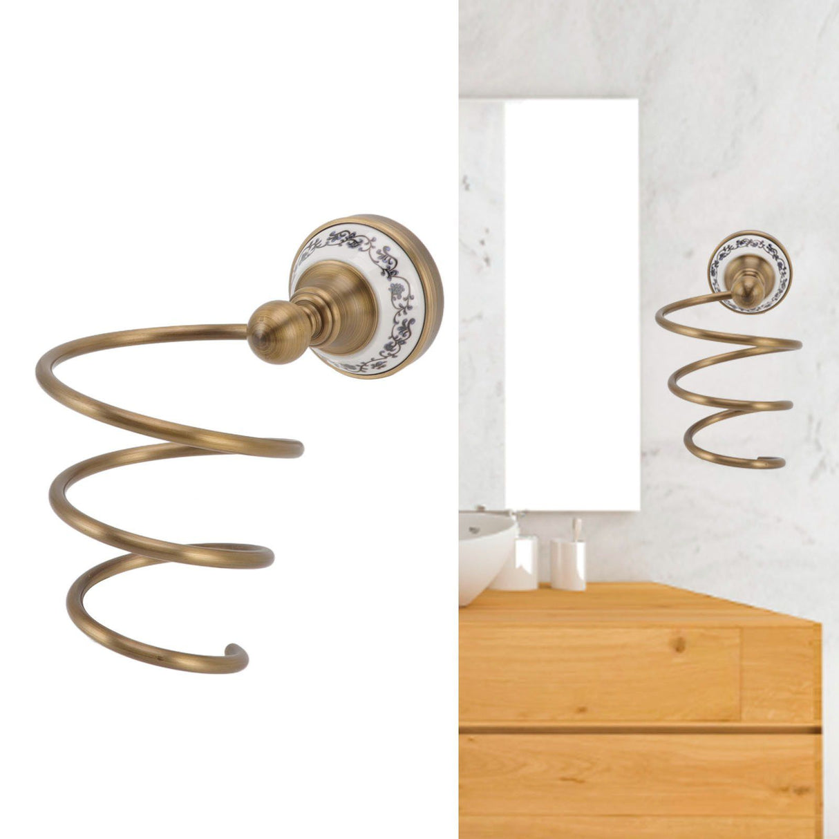 Brass Hair Dryer Holder Antique Retro Hairdryer Hanging Rack for Bath Storage Accessories