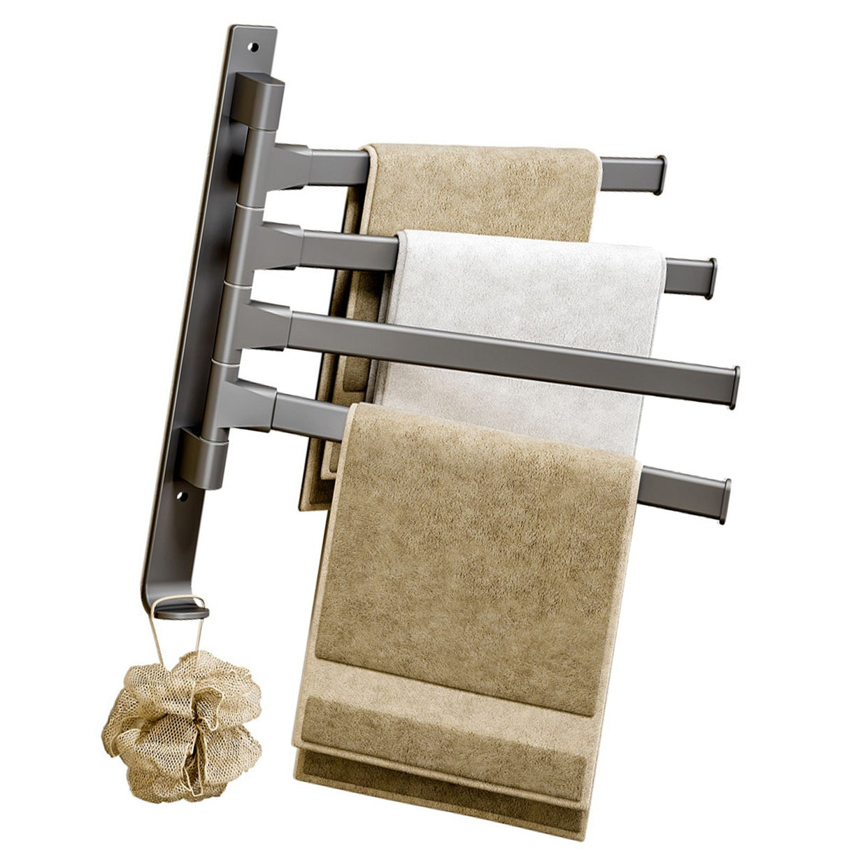 Swivel Towel Rack 4 Arms Thickened Space Aluminum 180 Degrees Rotating Bathroom Towel Holder for Home Hotel