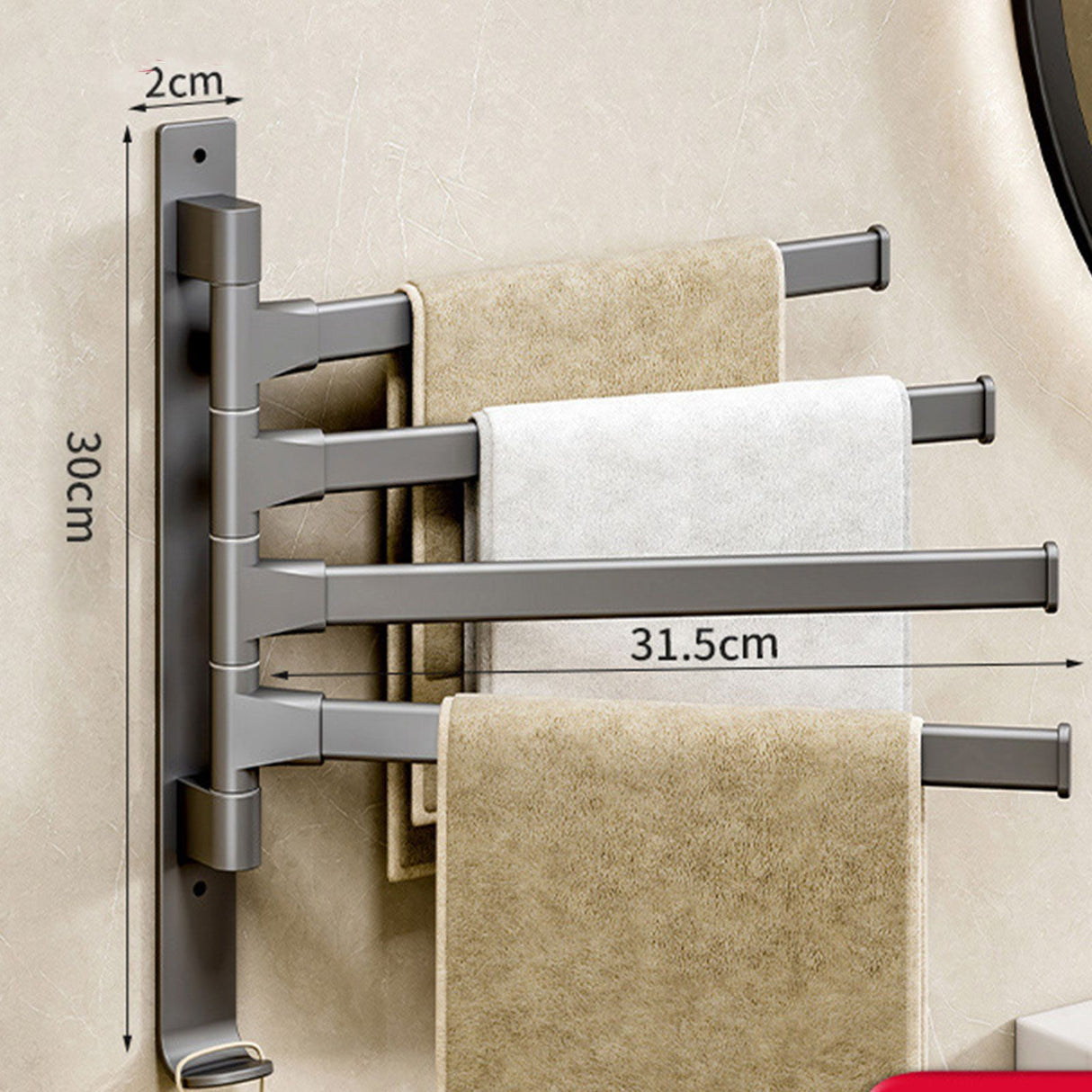 Swivel Towel Rack 4 Arms Thickened Space Aluminum 180 Degrees Rotating Bathroom Towel Holder for Home Hotel