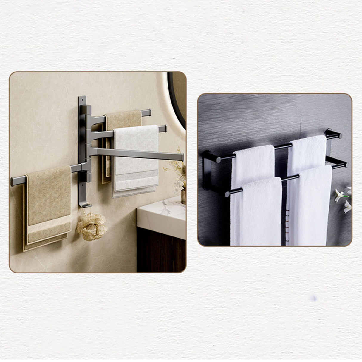 Swivel Towel Rack 4 Arms Thickened Space Aluminum 180 Degrees Rotating Bathroom Towel Holder for Home Hotel