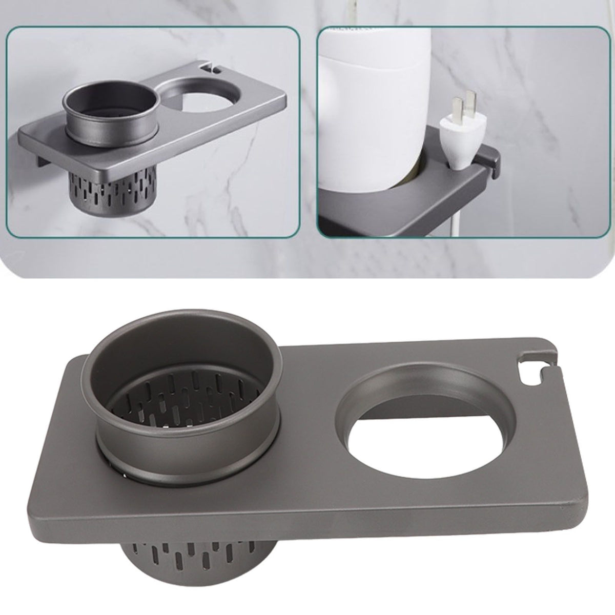 Hair Blow Dryer Holder Organizer Wall Mounted Aluminum Alloy for Bathroom Indoor