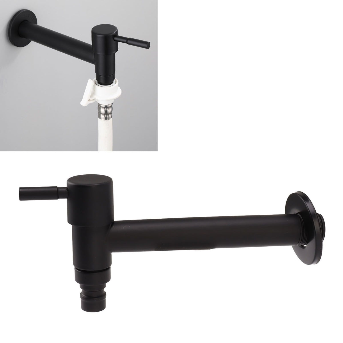 G1/2 Wall Mounted Cold Water Tap 304 Stainless Steel Single Handle Cold Faucet Bathroom Garden Faucet Tap Black for Washing Machine