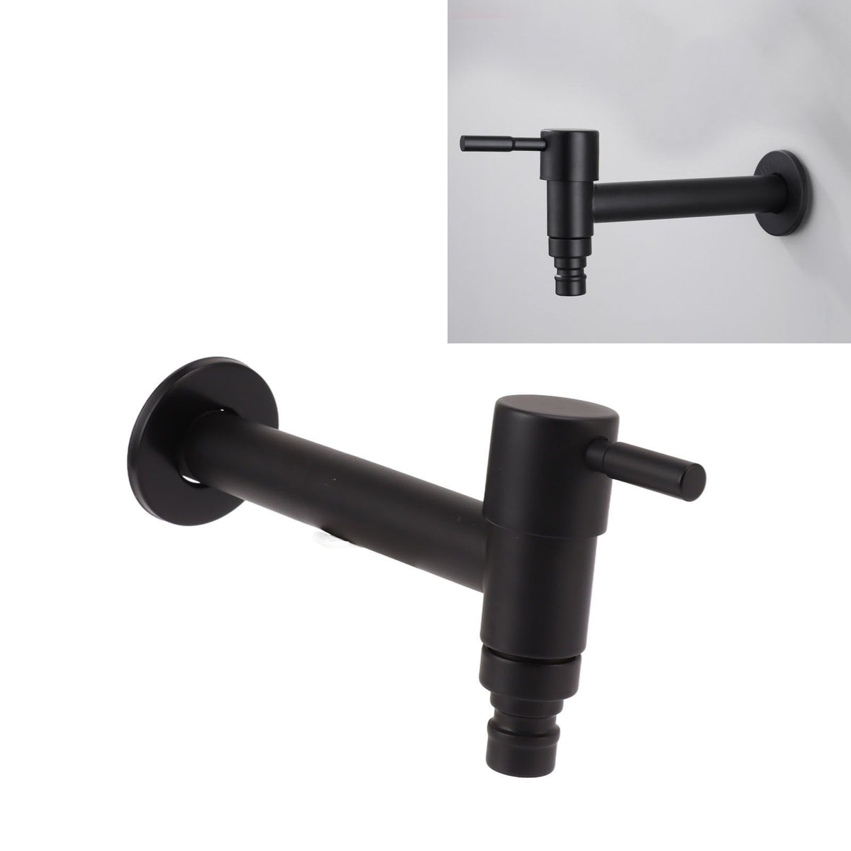 G1/2 Wall Mounted Cold Water Tap 304 Stainless Steel Single Handle Cold Faucet Bathroom Garden Faucet Tap Black for Washing Machine