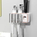 Toothbrush Shelf Drilling Free Toothbrush Holder Rack with Automatic Toothpaste Dispenser White