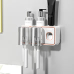 Toothbrush Shelf Drilling Free Toothbrush Holder Rack with Automatic Toothpaste Dispenser White