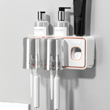 Toothbrush Shelf Drilling Free Toothbrush Holder Rack with Automatic Toothpaste Dispenser White