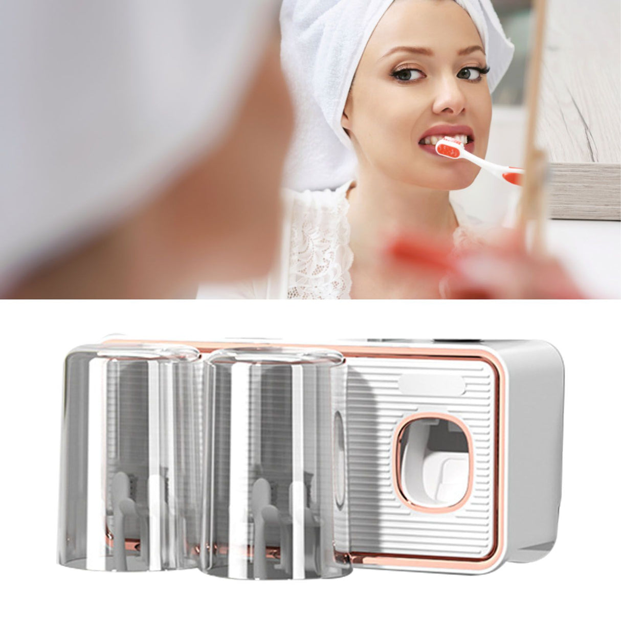Toothbrush Shelf Drilling Free Toothbrush Holder Rack with Automatic Toothpaste Dispenser White