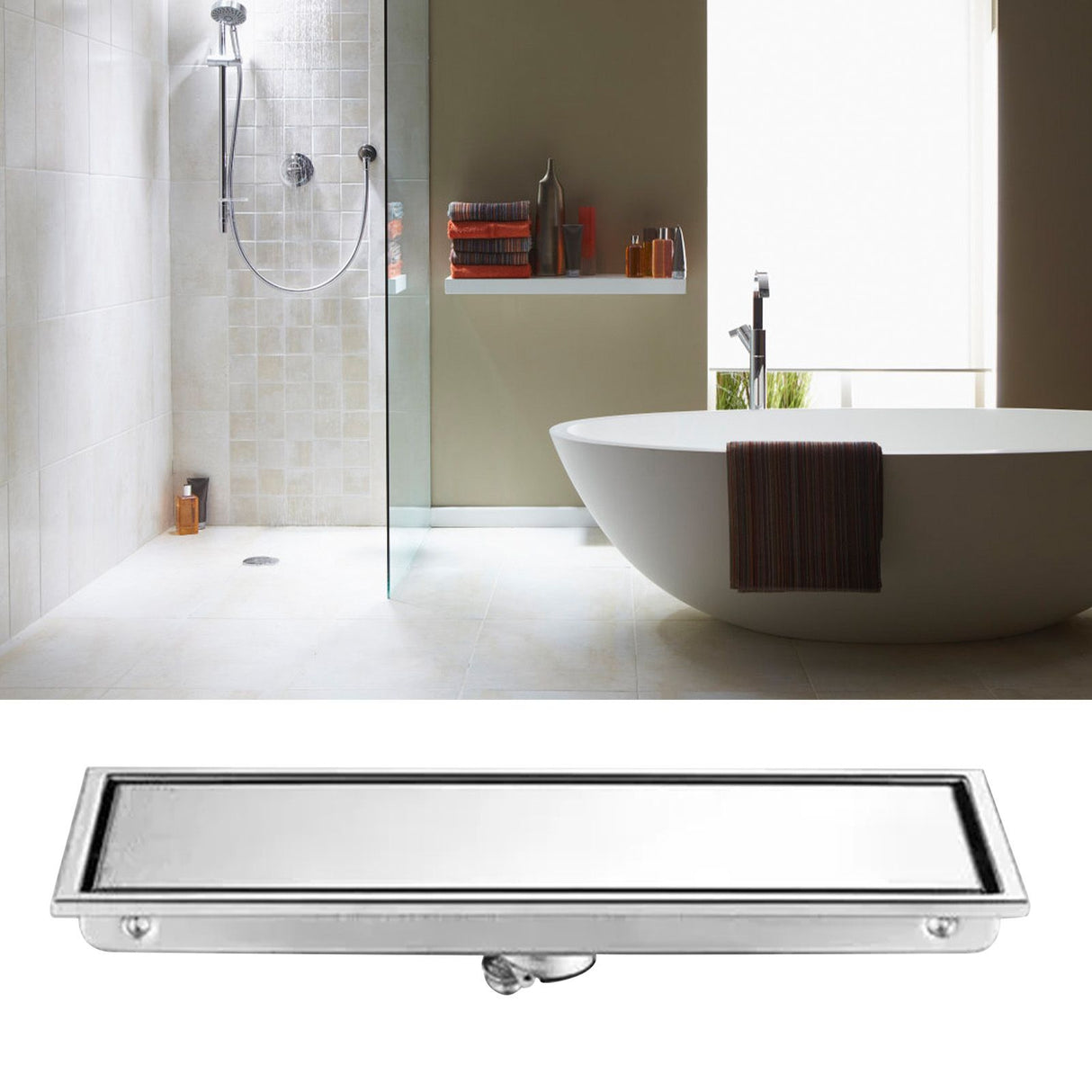 Linear Floor Drain Rectangular Prevent Clogging 304 Stainless Steel Long Shower Drain for Bathroom Kitchen