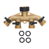 4 Way Water Splitter Brass Ball Valve Distributor for Garden Watering Agricultural Irrigation Car Washing US Style