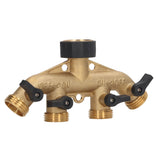 4 Way Water Splitter Brass Ball Valve Distributor for Garden Watering Agricultural Irrigation Car Washing US Style - Close-Up Angle