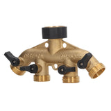 4 Way Water Splitter Brass Ball Valve Distributor for Garden Watering Agricultural Irrigation Car Washing US Style - Low Angle