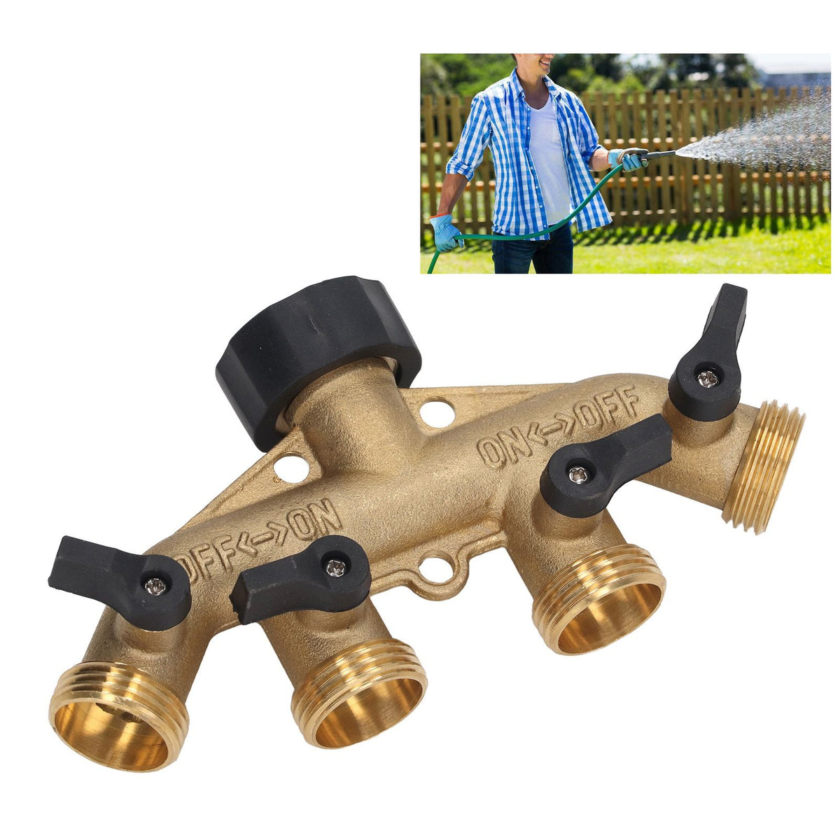 4 Way Water Splitter Brass Ball Valve Distributor for Garden Watering Agricultural Irrigation Car Washing US Style