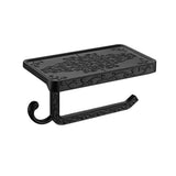 Black Paper Roll Rack with Phone Storage Shelf Aluminum Vintage Toilet Paper Towel Holder for Bathroom Black