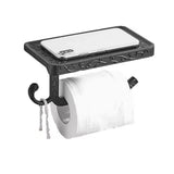 Black Paper Roll Rack with Phone Storage Shelf Aluminum Vintage Toilet Paper Towel Holder for Bathroom Black
