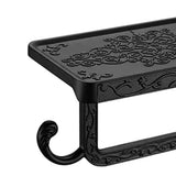 Black Paper Roll Rack with Phone Storage Shelf Aluminum Vintage Toilet Paper Towel Holder for Bathroom Black