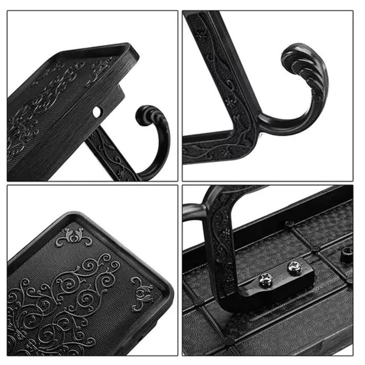 Black Paper Roll Rack with Phone Storage Shelf Aluminum Vintage Toilet Paper Towel Holder for Bathroom Black