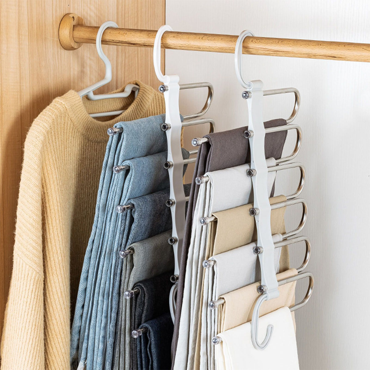 White Foldable Pants Rack Hanger Multifunctional Multi Layer Pants Folding Trouser Hanging Rack