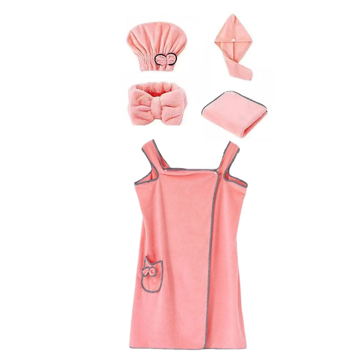 5Pcs Bath Towel Wrap Set Hair Drying Cap Headband Princess Hat Strong Water Absorption Wearable Bath Dress