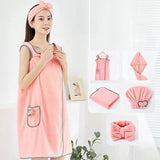 5Pcs Bath Towel Wrap Set Hair Drying Cap Headband Princess Hat Strong Water Absorption Wearable Bath Dress