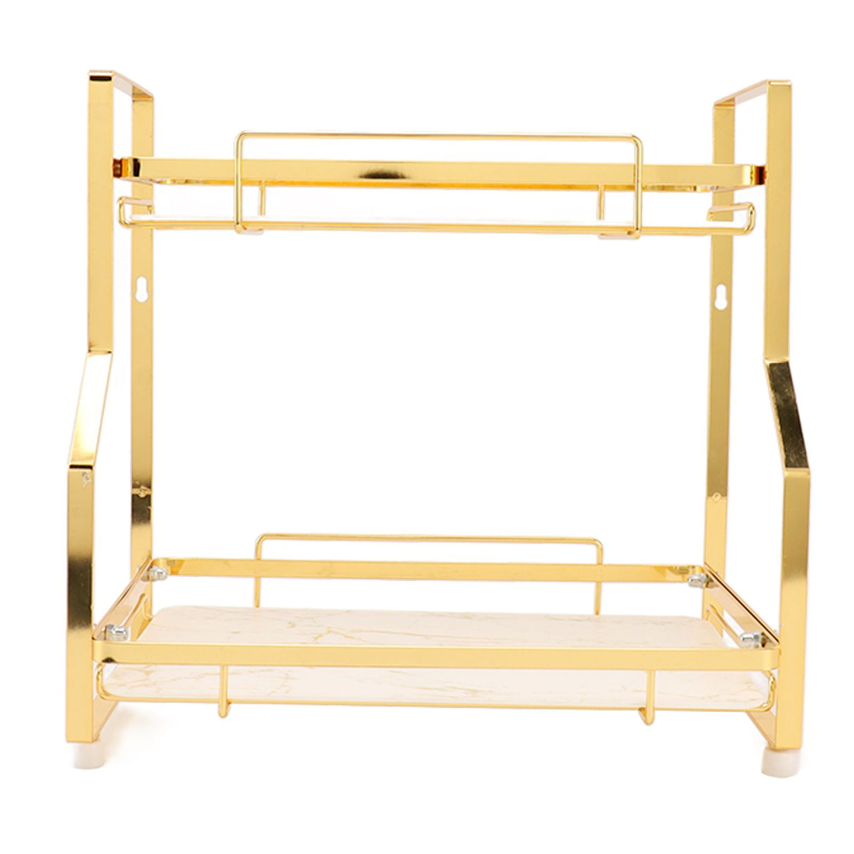Bathroom Storage Shelf Wall Mounted Corner Organizer Standing Rack for Living Room Bedroom Kitchen White and Gold 2 Tier