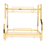 Bathroom Storage Shelf Wall Mounted Corner Organizer Standing Rack for Living Room Bedroom Kitchen White and Gold 2 Tier