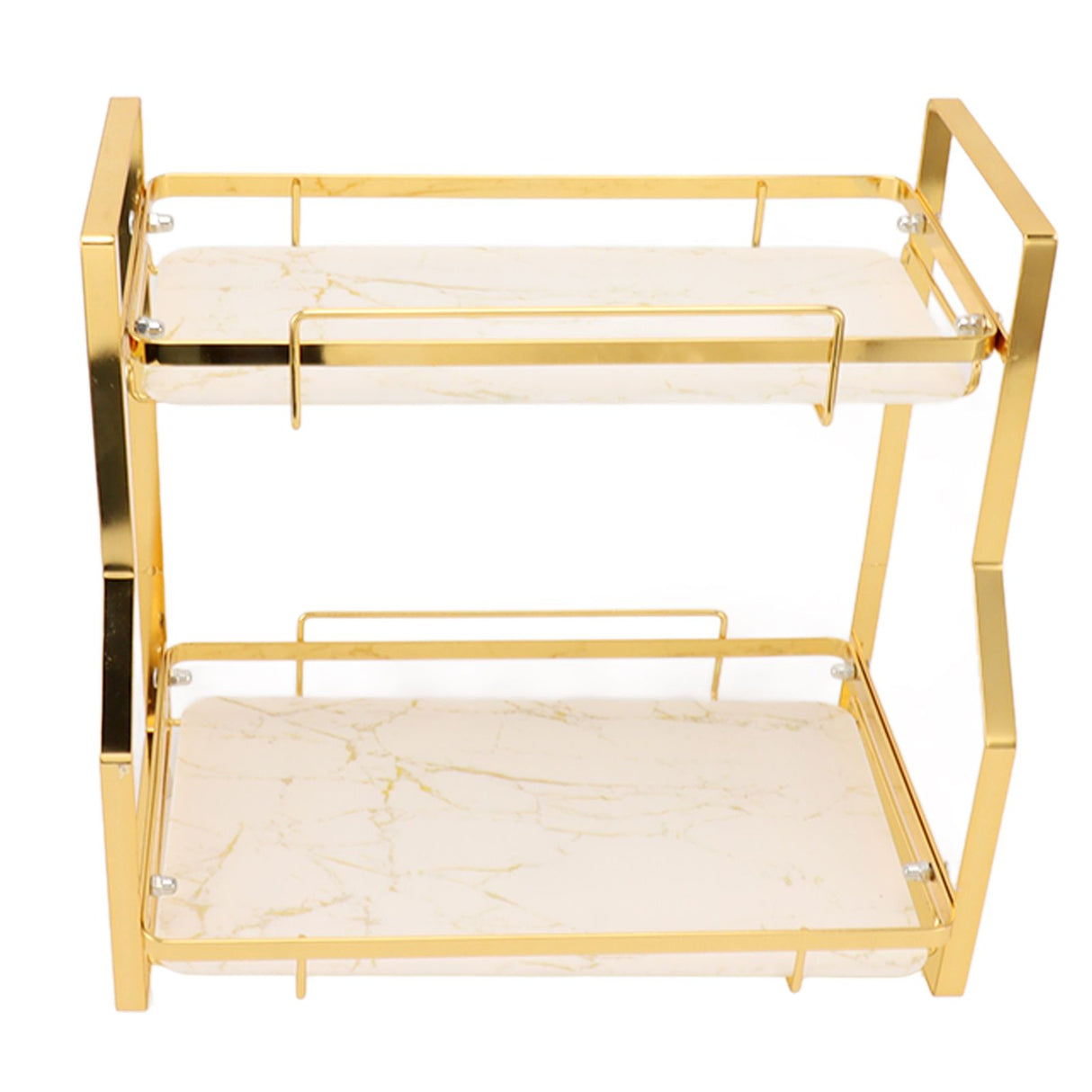 Bathroom Storage Shelf Wall Mounted Corner Organizer Standing Rack for Living Room Bedroom Kitchen White and Gold 2 Tier