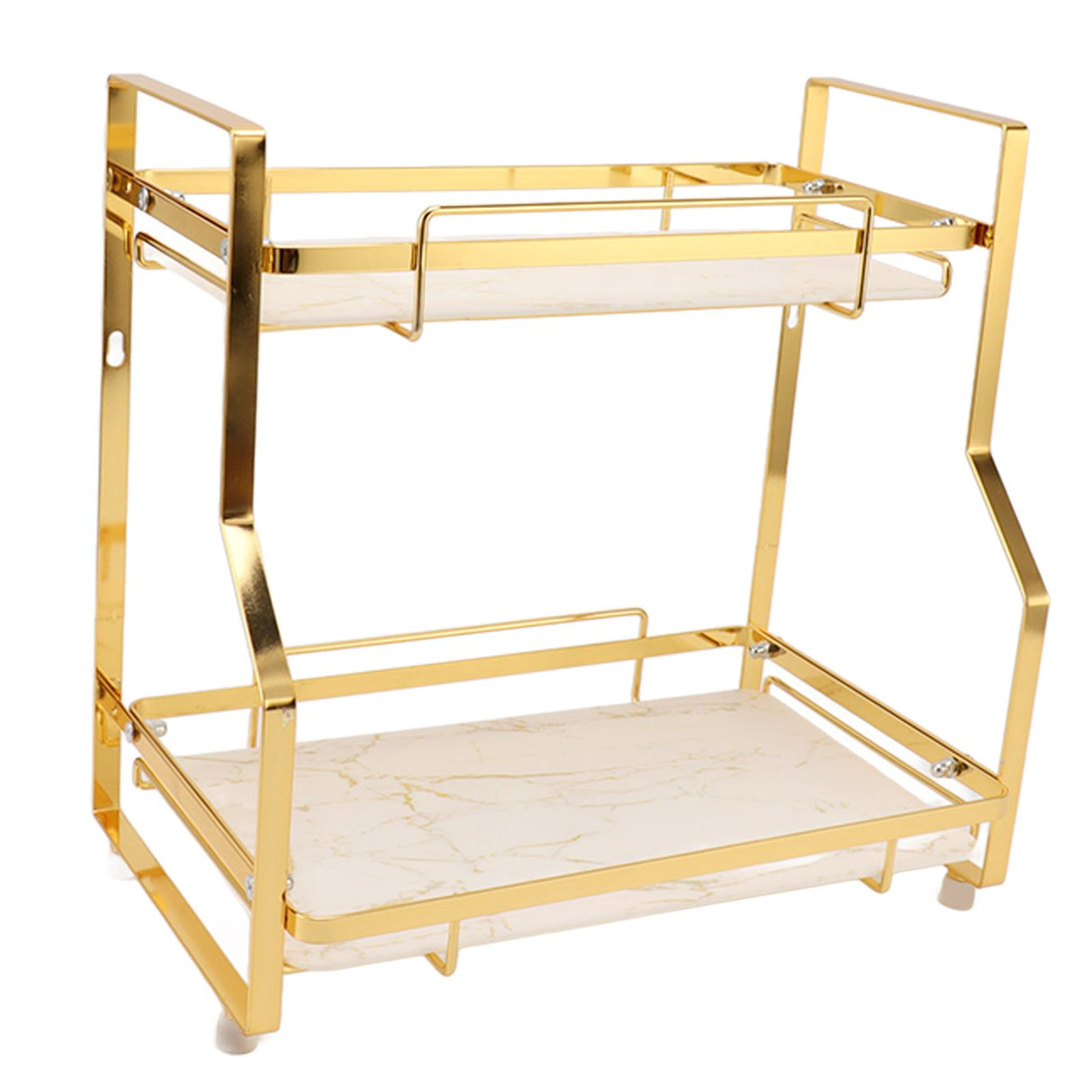 Bathroom Storage Shelf Wall Mounted Corner Organizer Standing Rack for Living Room Bedroom Kitchen White and Gold 2 Tier