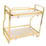 Bathroom Storage Shelf Wall Mounted Corner Organizer Standing Rack for Living Room Bedroom Kitchen White and Gold 2 Tier - Top-Down View