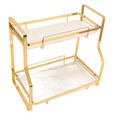 Bathroom Storage Shelf Wall Mounted Corner Organizer Standing Rack for Living Room Bedroom Kitchen White and Gold 2 Tier - 45-Degree Angle
