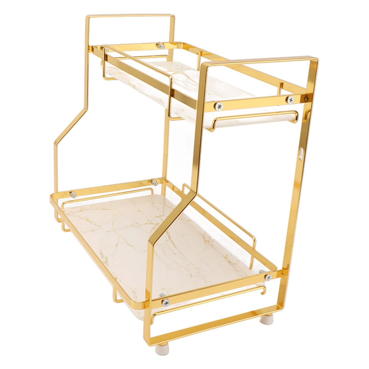 Bathroom Storage Shelf Wall Mounted Corner Organizer Standing Rack for Living Room Bedroom Kitchen White and Gold 2 Tier