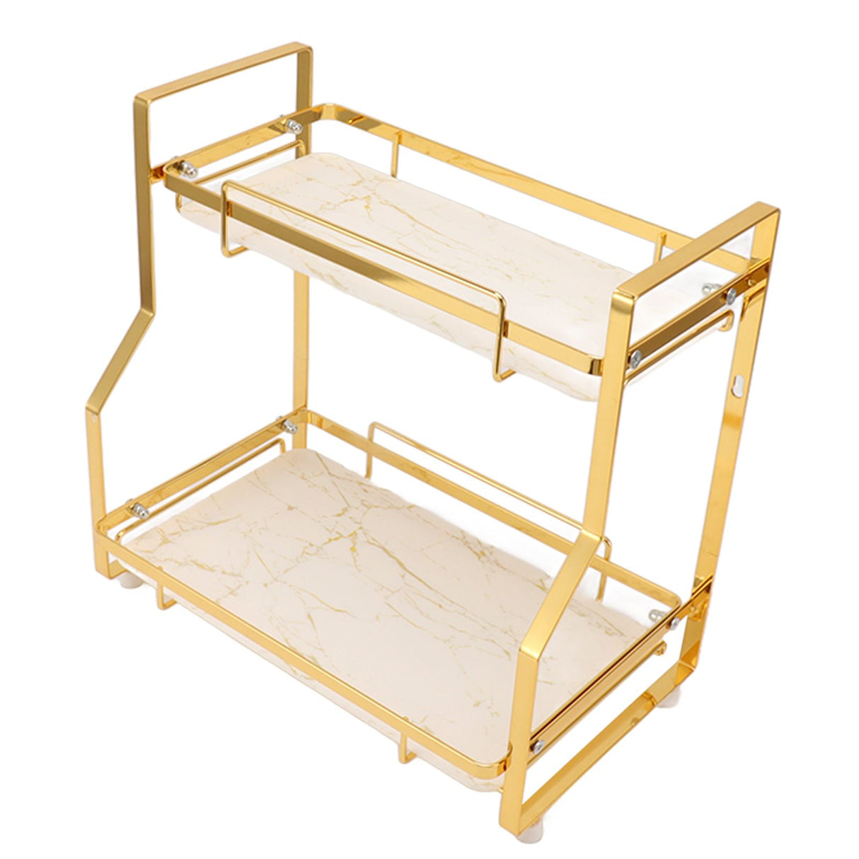 Bathroom Storage Shelf Wall Mounted Corner Organizer Standing Rack for Living Room Bedroom Kitchen White and Gold 2 Tier