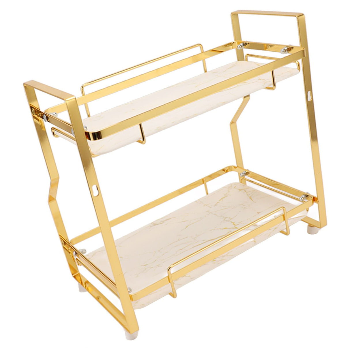 Bathroom Storage Shelf Wall Mounted Corner Organizer Standing Rack for Living Room Bedroom Kitchen White and Gold 2 Tier