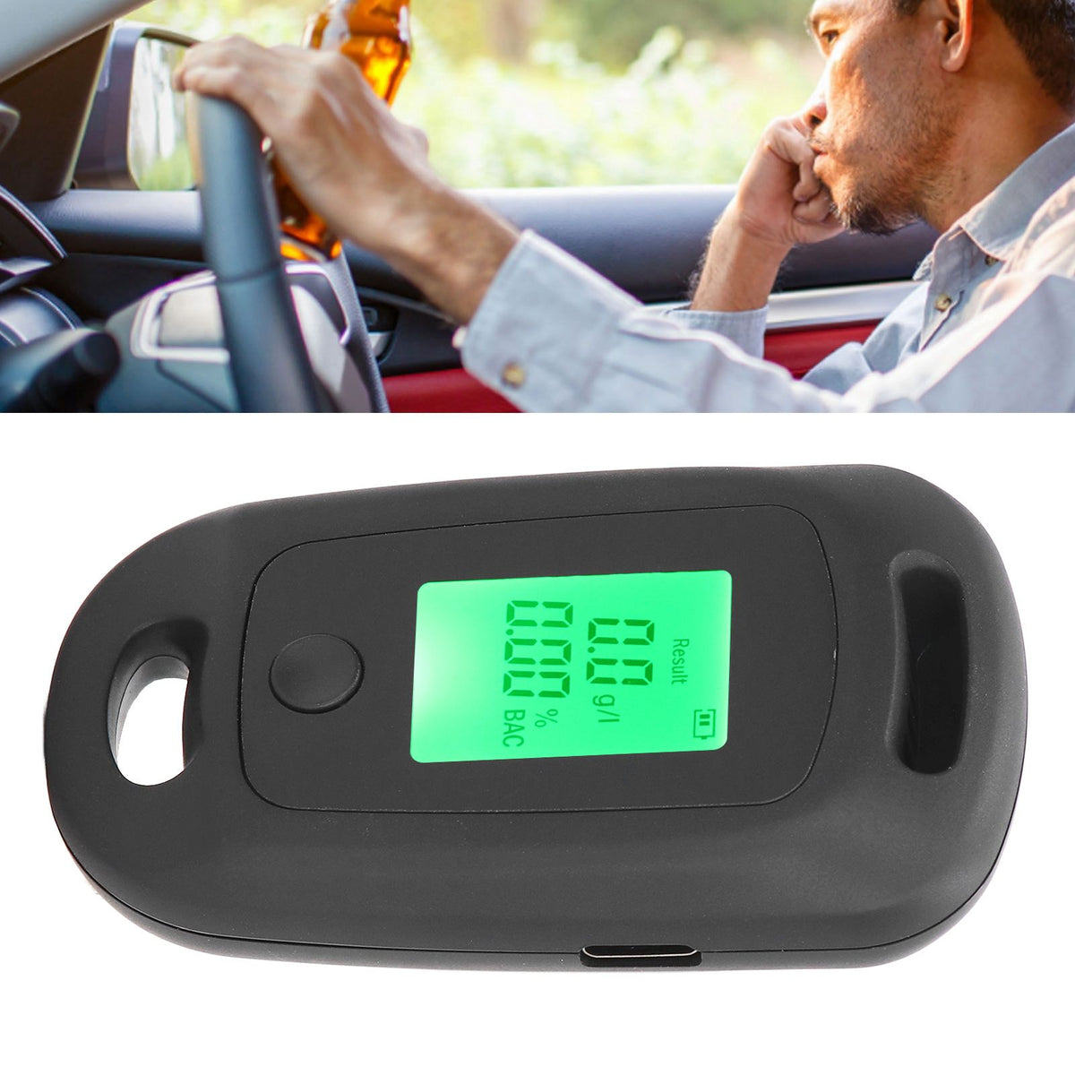 Alcohol Detector USB Rechargeable High Accuracy Portable Breath Alcohol Tester with LCD Screen Black