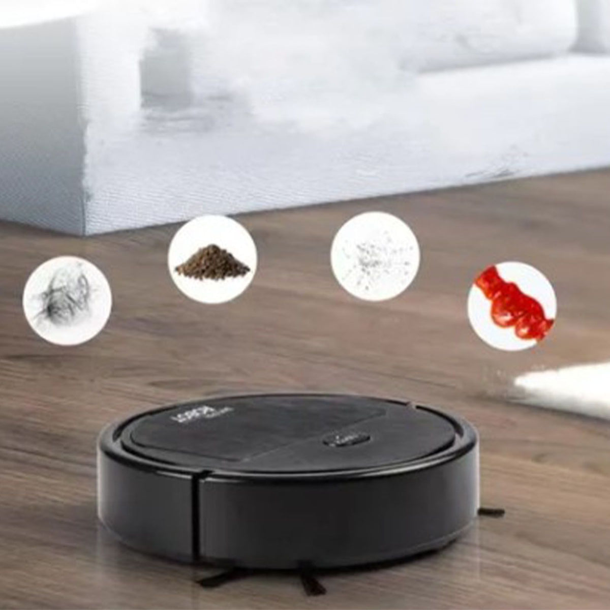 Automatic Vacuum Cleaner Low Noise Rechargeable 3 in 1 Intelligent Sweeping Robot for Hair Dust Stain Black