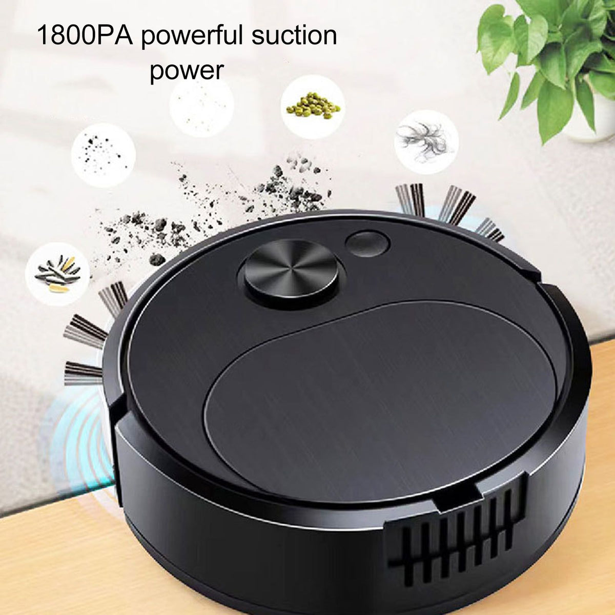 Automatic Vacuum Cleaner Low Noise Rechargeable 3 in 1 Intelligent Sweeping Robot for Hair Dust Stain Black