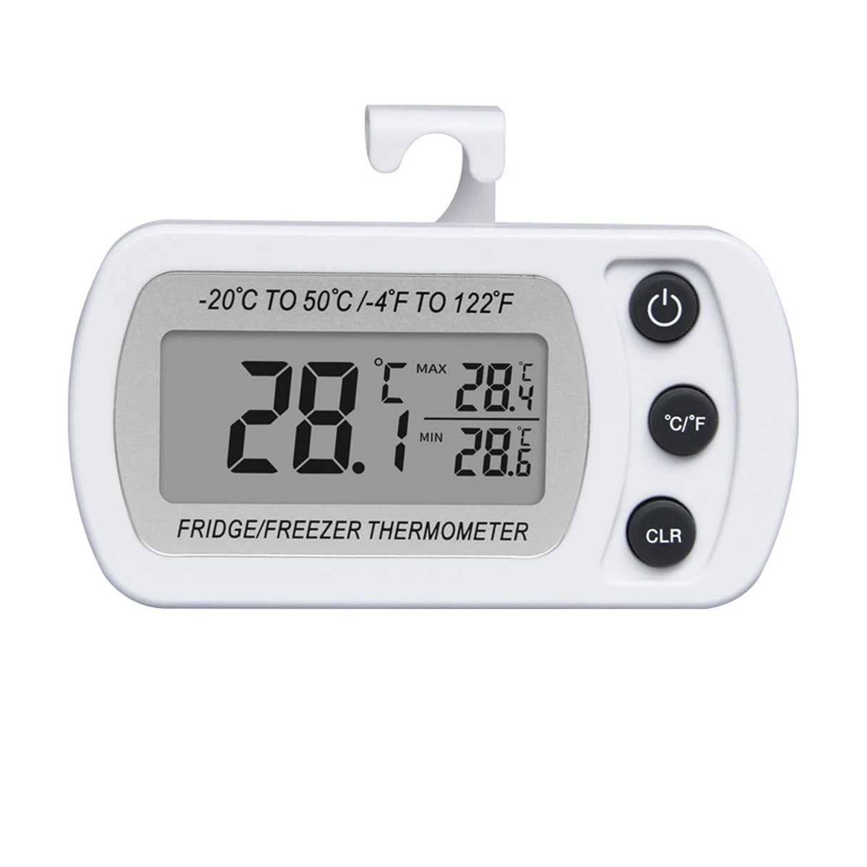 Refrigerator Thermometer Memory Function ABS Body White °C °F Switched Small Compact Digital Freezer Thermometer with Hook