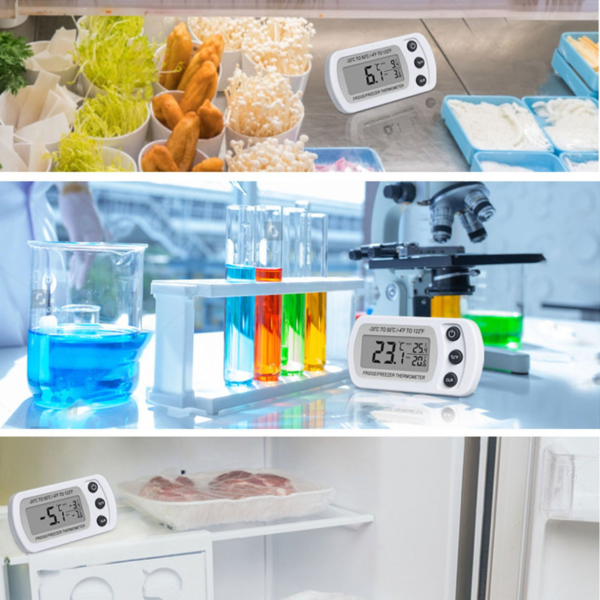 Refrigerator Thermometer Memory Function ABS Body White °C °F Switched Small Compact Digital Freezer Thermometer with Hook