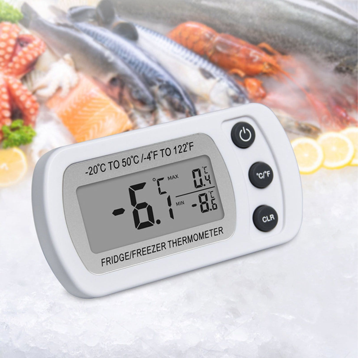Refrigerator Thermometer Memory Function ABS Body White °C °F Switched Small Compact Digital Freezer Thermometer with Hook