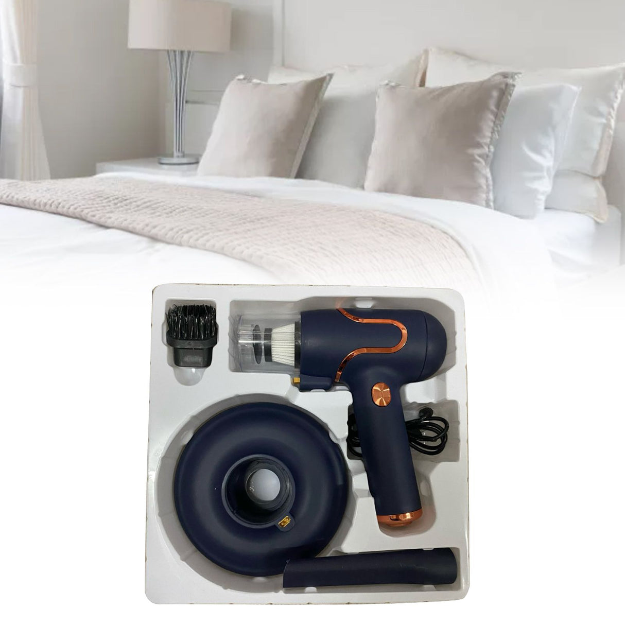 Vacuum Mite Cleaner Portable Cordless Lightweight Handheld Vacuum Dust Mite Cleaner for Home Mattress Car Dark Blue