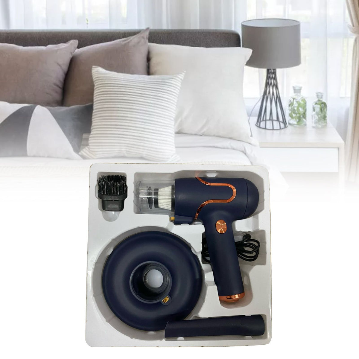 Vacuum Mite Cleaner Portable Cordless Lightweight Handheld Vacuum Dust Mite Cleaner for Home Mattress Car Dark Blue