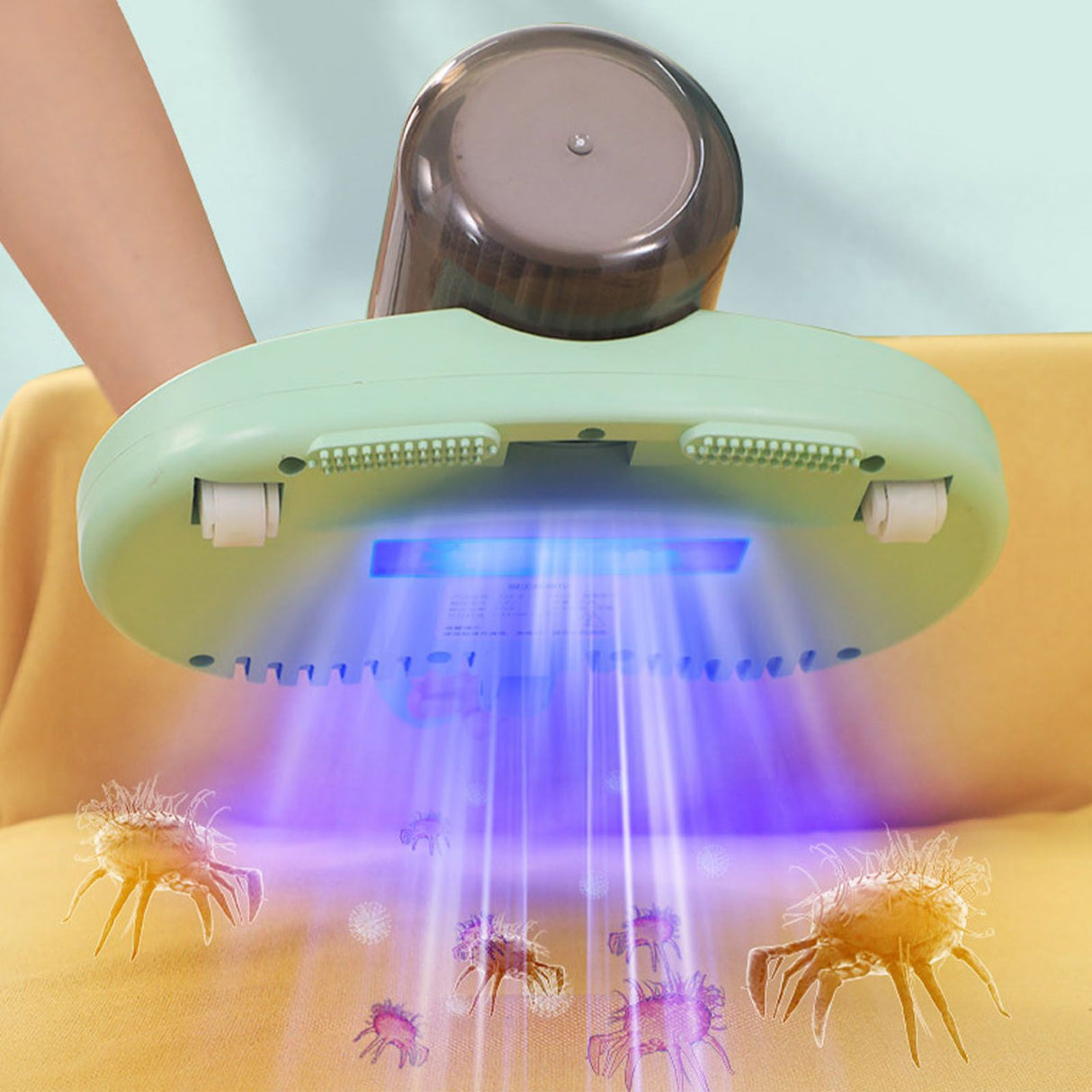 Bed Mite Remover Double Beat Handheld UV Mattress Vacuum Cleaner with Filter for Home Bedroom Green