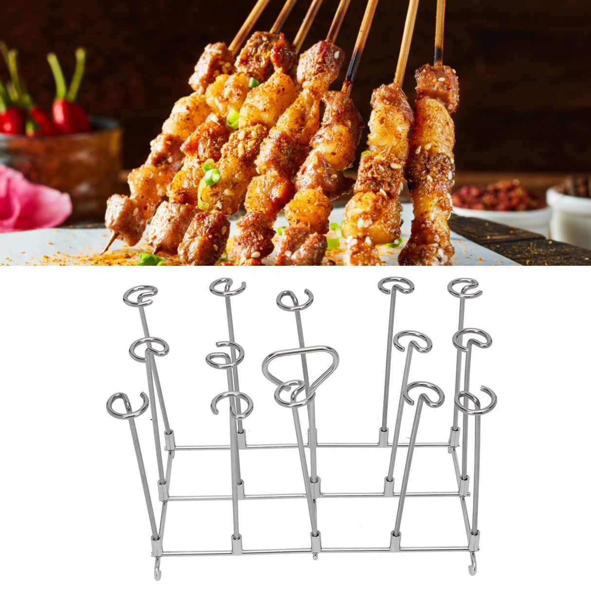 Fryer Skewer Stand Uniform Cooking Rust Resistance Stainless Steel Vertical Skewer Stand for Chicken Meat