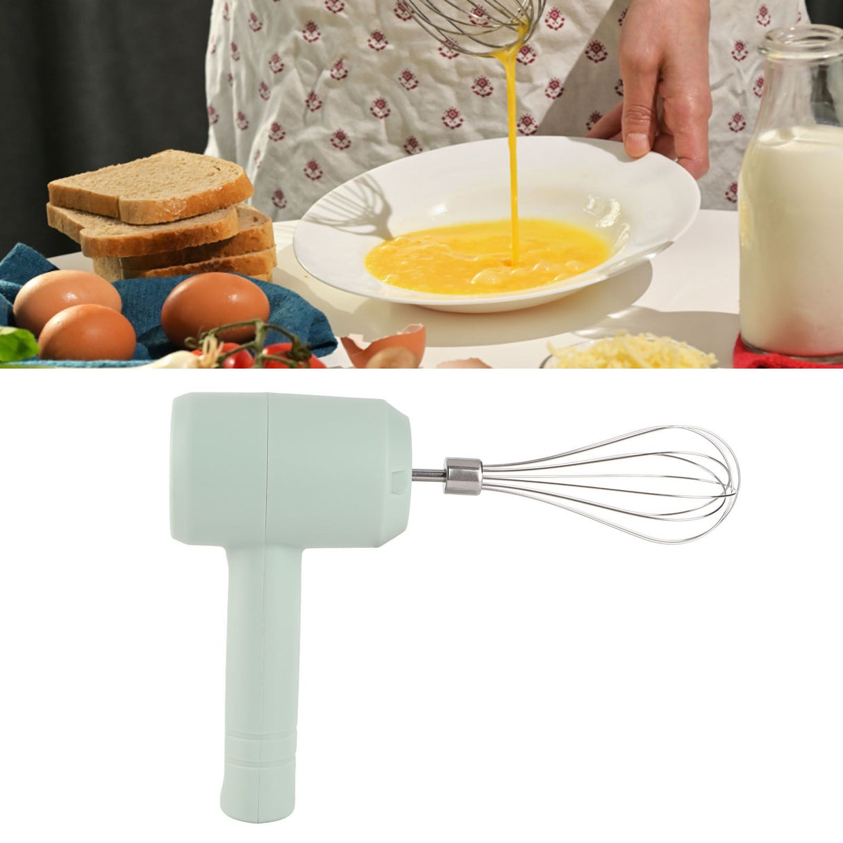 Electric Hand Mixer Automatic USB Rechargeable Portable Cordless Handheld Mixer for Baking Cake Egg Cream Light Cyan