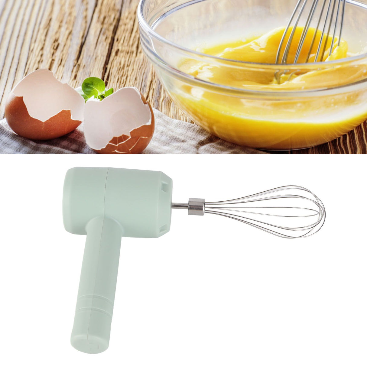Electric Hand Mixer Automatic USB Rechargeable Portable Cordless Handheld Mixer for Baking Cake Egg Cream Light Cyan