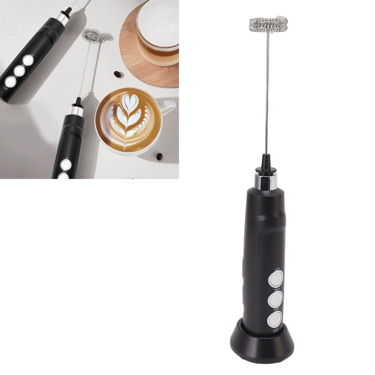 Electric Tumbler Stirrer Rechargeable Handheld Mini Foam Maker for Coffee Egg Hot Chocolate Black